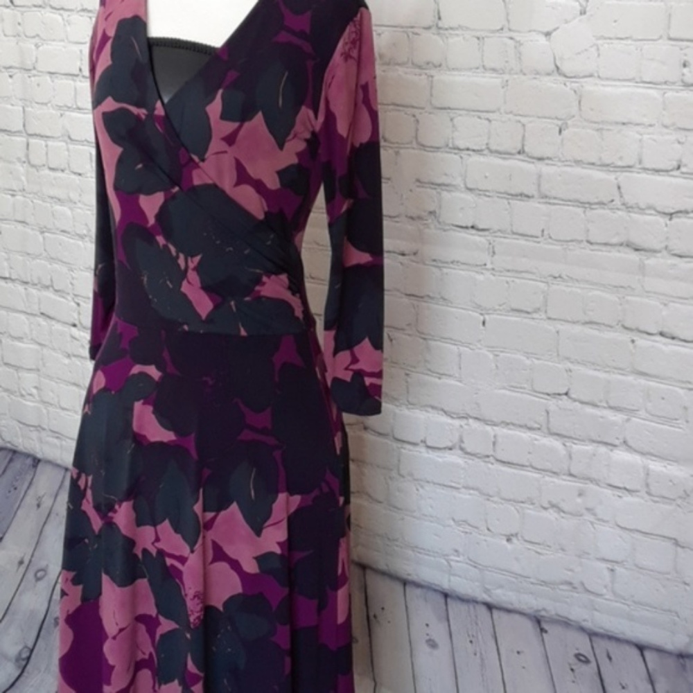 CAbi # 837 floral faux wrap jersey dress